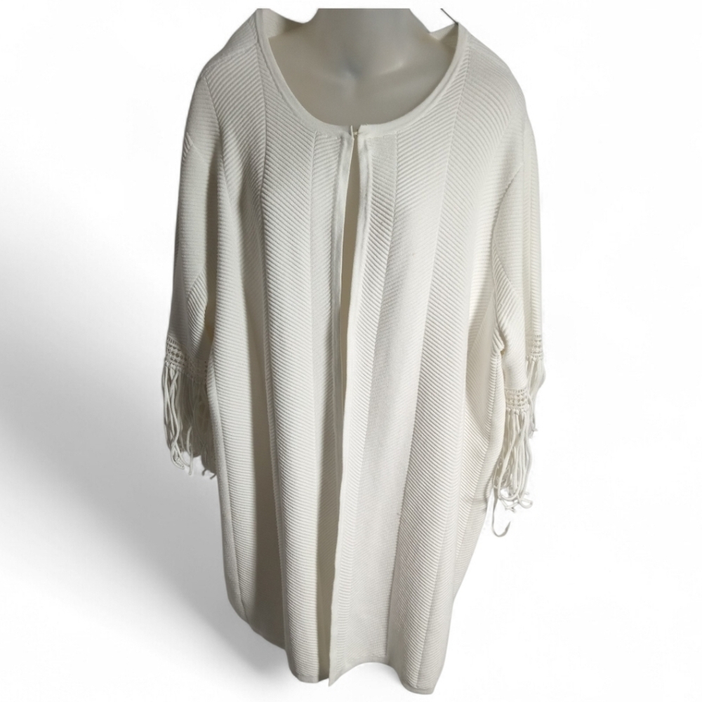 Travelers Collection Ribbed Lace Fringe 3/4 Sleeve Hook Closure Cardigan Sz 4 - Picture 7 of 10